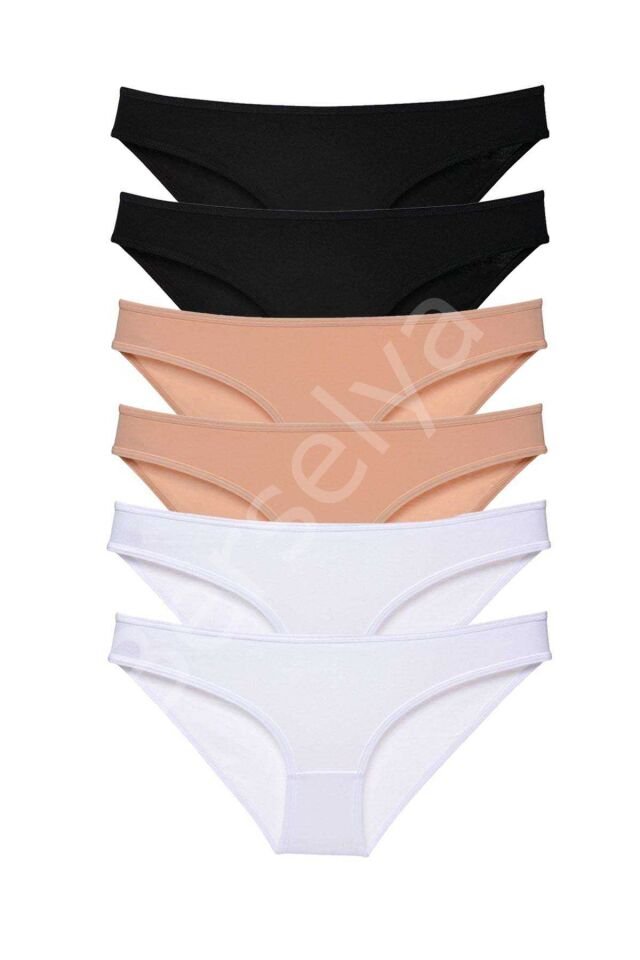 6 adet Süper Eko Set Likralı Kadın Slip Külot Siyah Ten Beyaz M