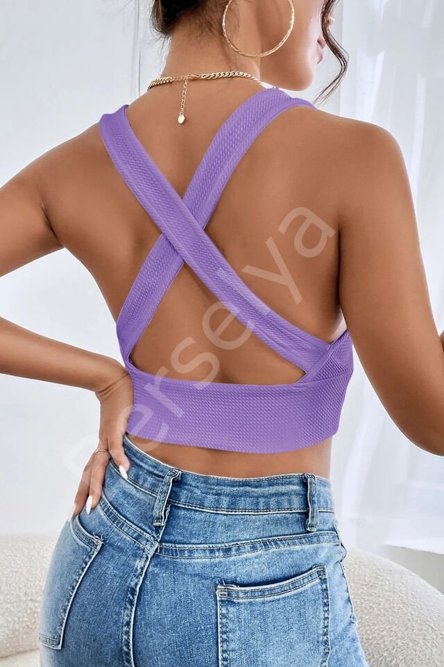 Kadın Siyah Çapraz Sırt Detaylı Şık Crop Top Büstiyer