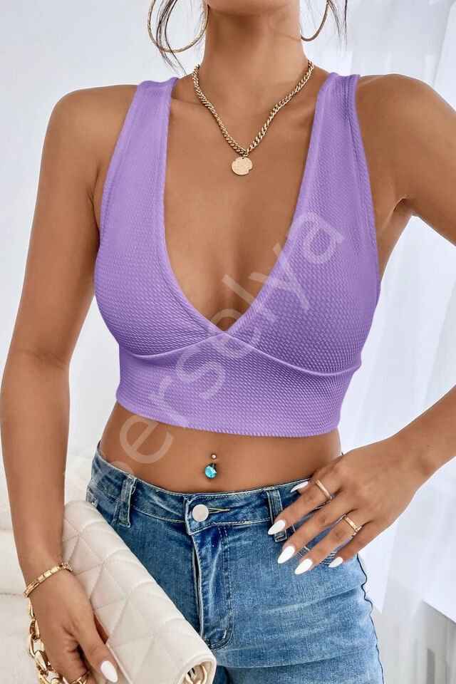 Kadın Siyah Çapraz Sırt Detaylı Şık Crop Top Büstiyer
