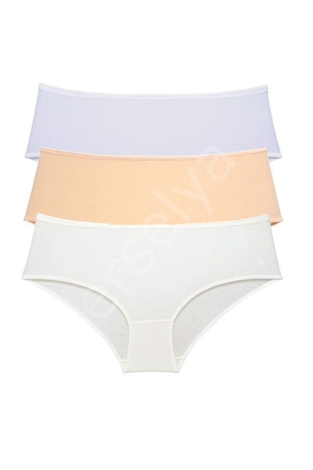 3 Adet Kadın Yüksek Bel Bato Külot Beyaz Ten Krem
