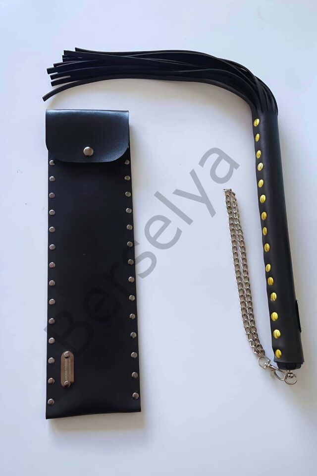 Deri Çantalı Siyah Kırbaç, Şık Deri Kırbaç, Sexy Aksesuar - Brf1287