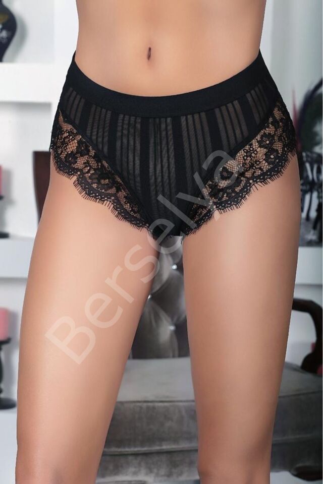 Siyah Kadın Çizgili Külot Veronica-k1008