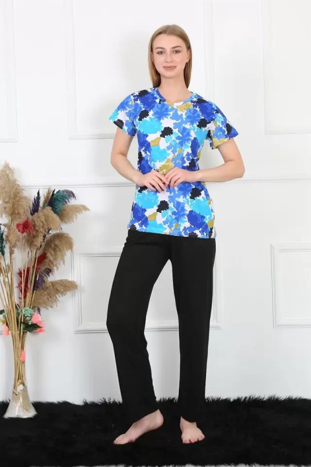 Kadın Penye Kısa Kol Pijama Takım Saks
