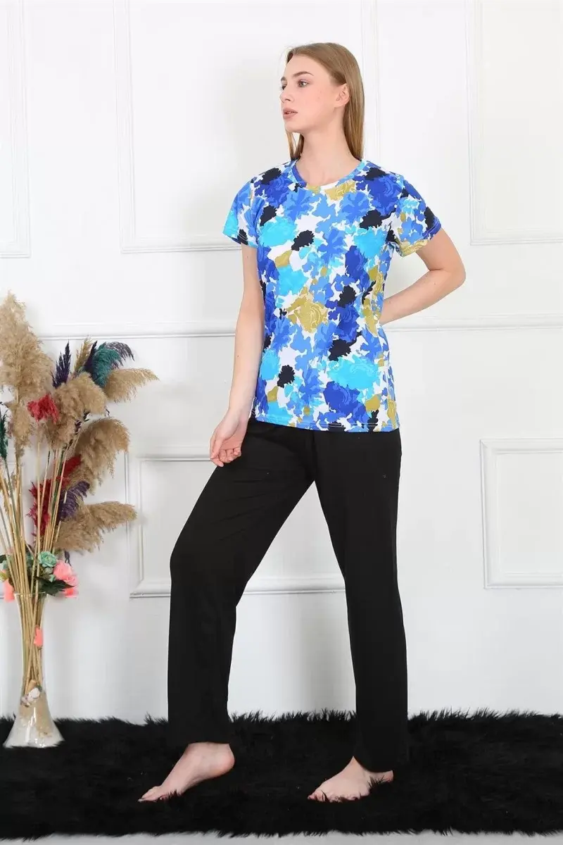 Kadın Penye Kısa Kol Pijama Takım Saks