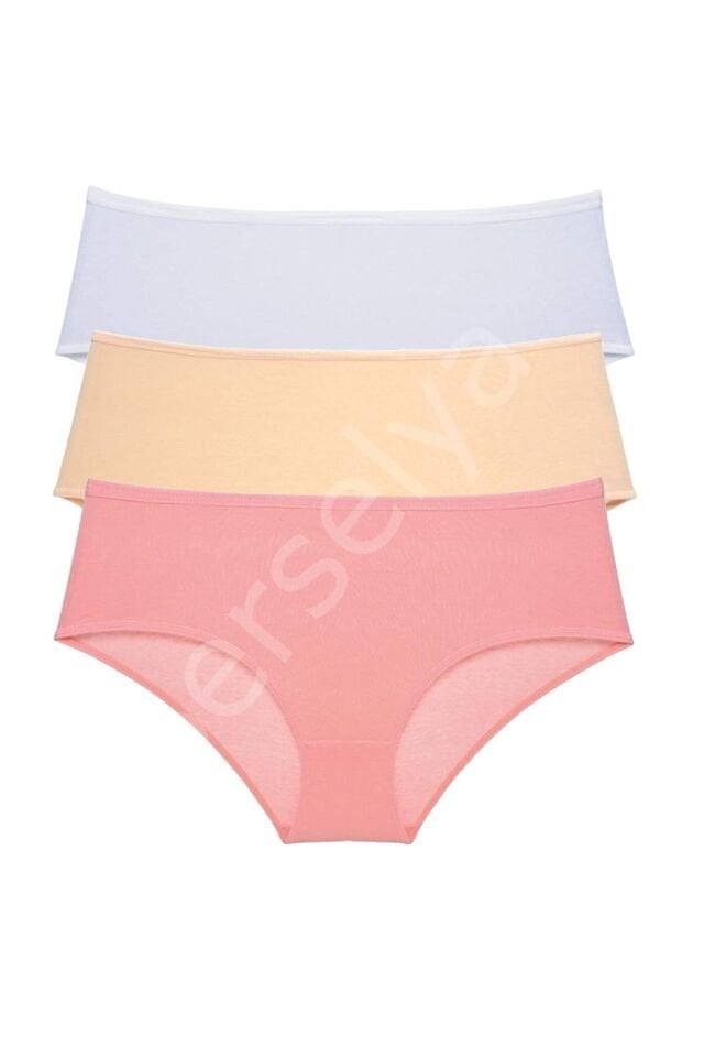 3 Adet Kadın Yüksek Bel Bato Külot Beyaz Ten Pudra