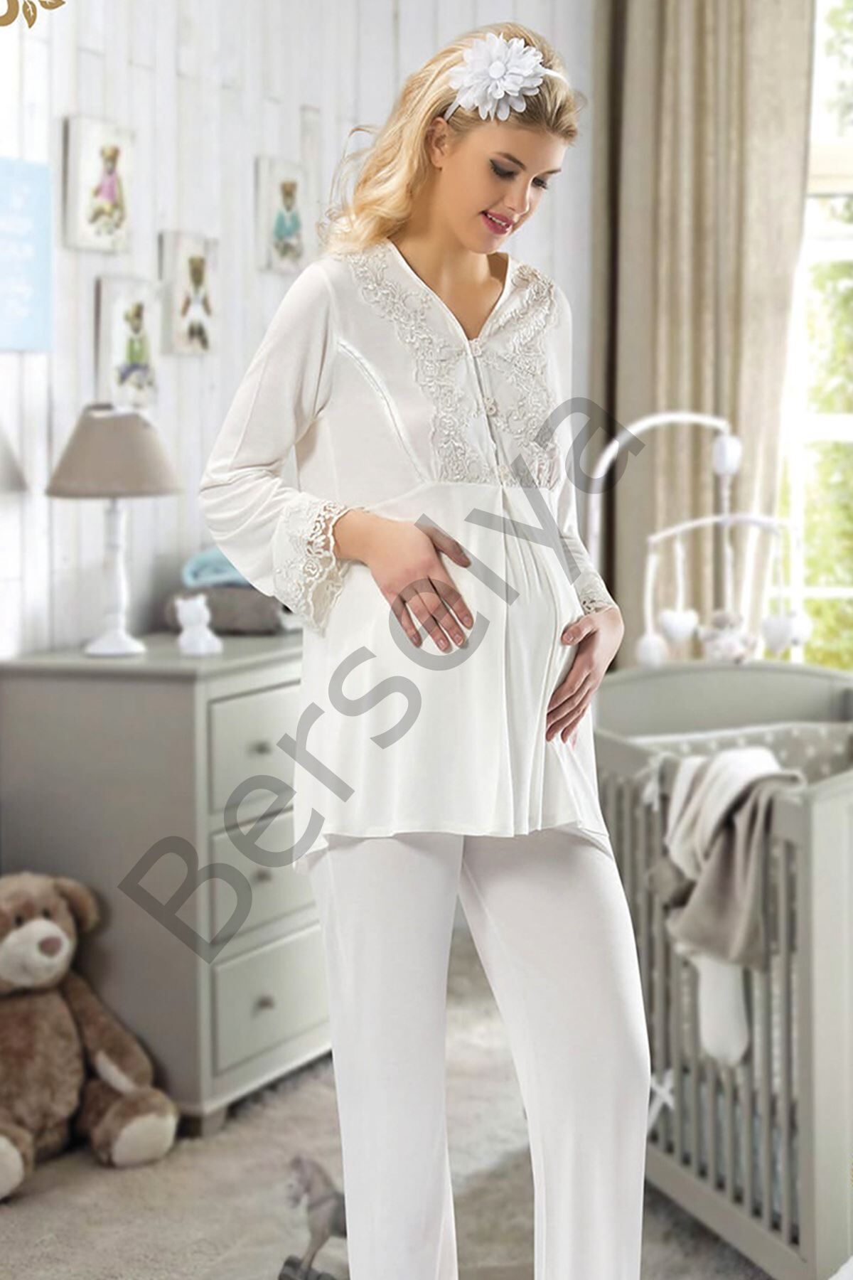 Ekru Hamile ( Lohusa ) Pijama Takımı - 1604