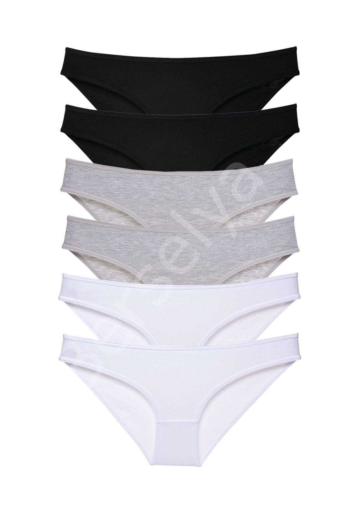 6 adet Süper Eko Set Likralı Kadın Slip Külot Siyah Gri Beyaz S