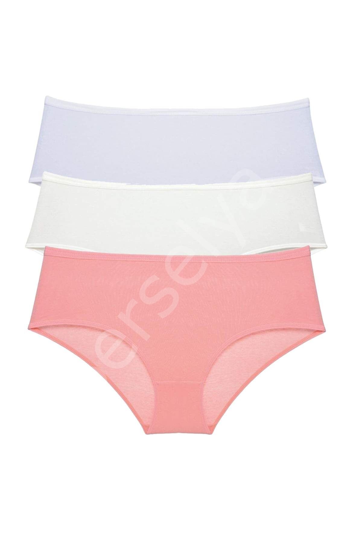 3 Adet Kadın Yüksek Bel Bato Külot Beyaz Krem Pudra