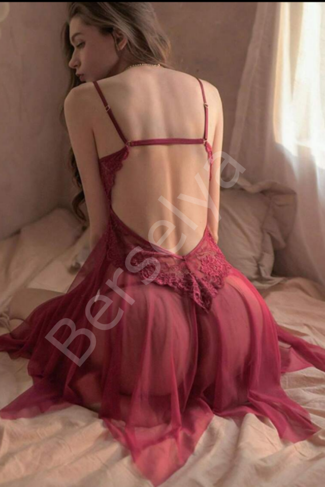 Bordo Dantelli Gecelik Takım 15575