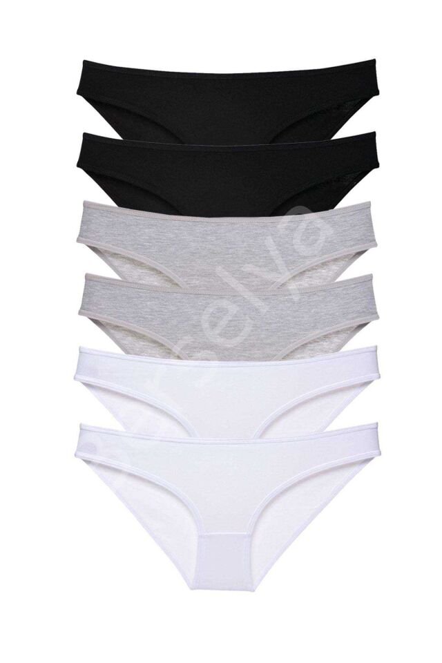 6 adet Süper Eko Set Likralı Kadın Slip Külot Siyah Gri Beyaz M