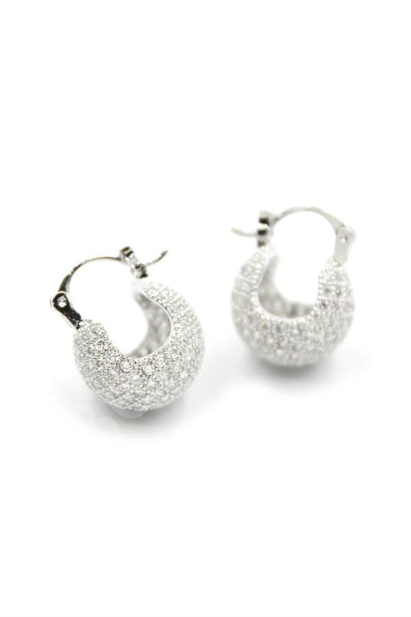 Taşlı Top Küpe - Gümüş