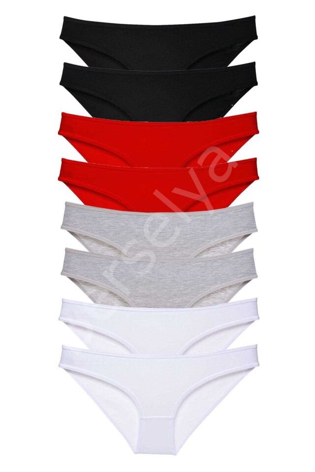 8 Adet Süper Eko Set Likralı Kadın Slip Külot Siyah Kırmızı Gri Beyaz