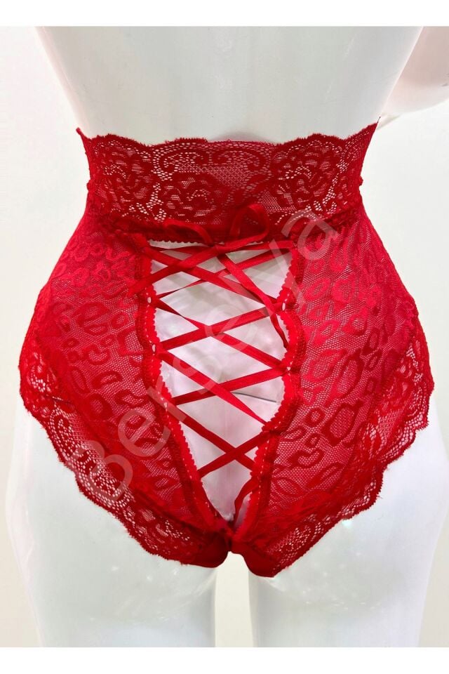 Kırmızı Dantelli Yüksek Bel Külot Venüs-k1011