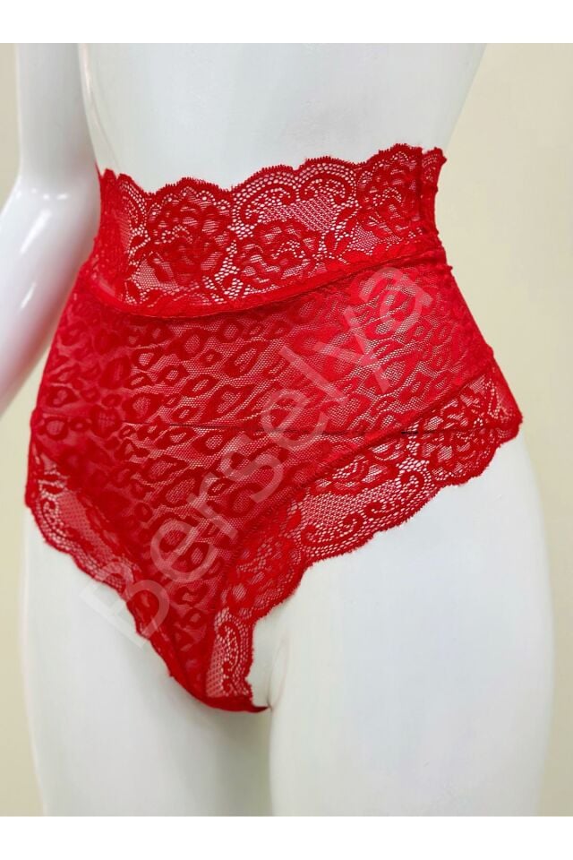 Kırmızı Dantelli Yüksek Bel Külot Venüs-k1011
