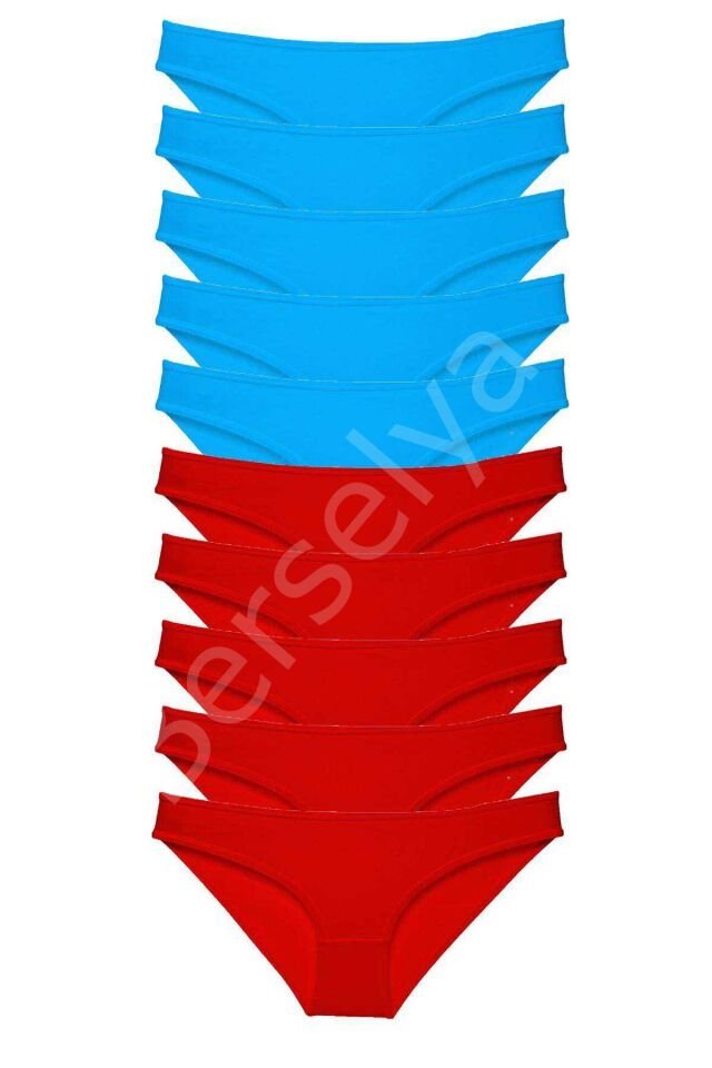 10 adet Süper Eko Set Likralı Kadın Slip Külot Kırmızı Mavi