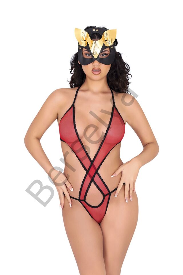 Kırmızı Lcralı Tül Bodysuit - 935