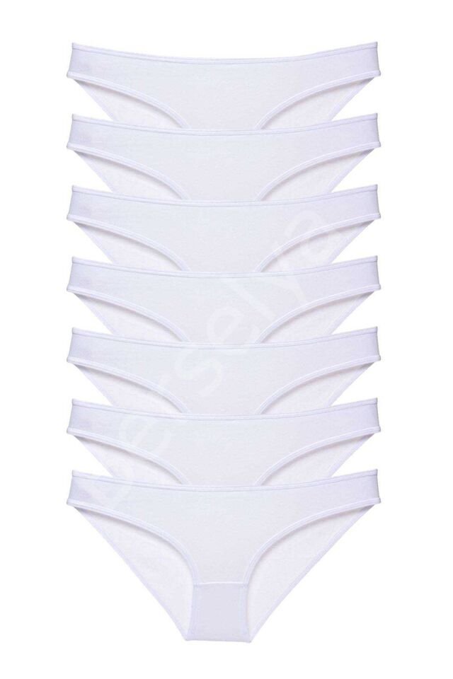 7 adet Süper Eko Set Likralı Kadın Slip Külot Beyaz M