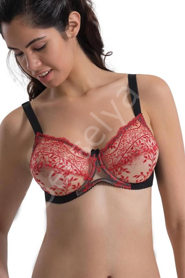 Siyah-kırmızı Emay 148 B Balenli Toparlayıcı Sütyen