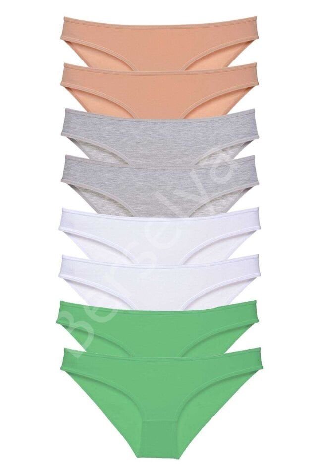 8 Adet Süper Eko Set Likralı Kadın Slip Külot Ten Gri Beyaz Yeşil