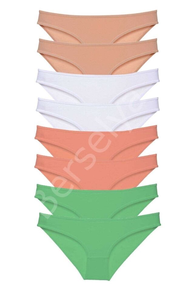 8 Adet Süper Eko Set Likralı Kadın Slip Külot Ten Beyaz Pudra Yeşil