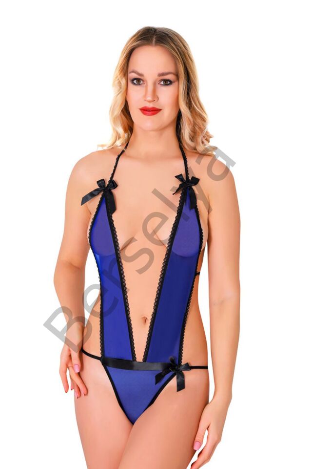 Mavi Lcralı Tül Bodysuit - 974
