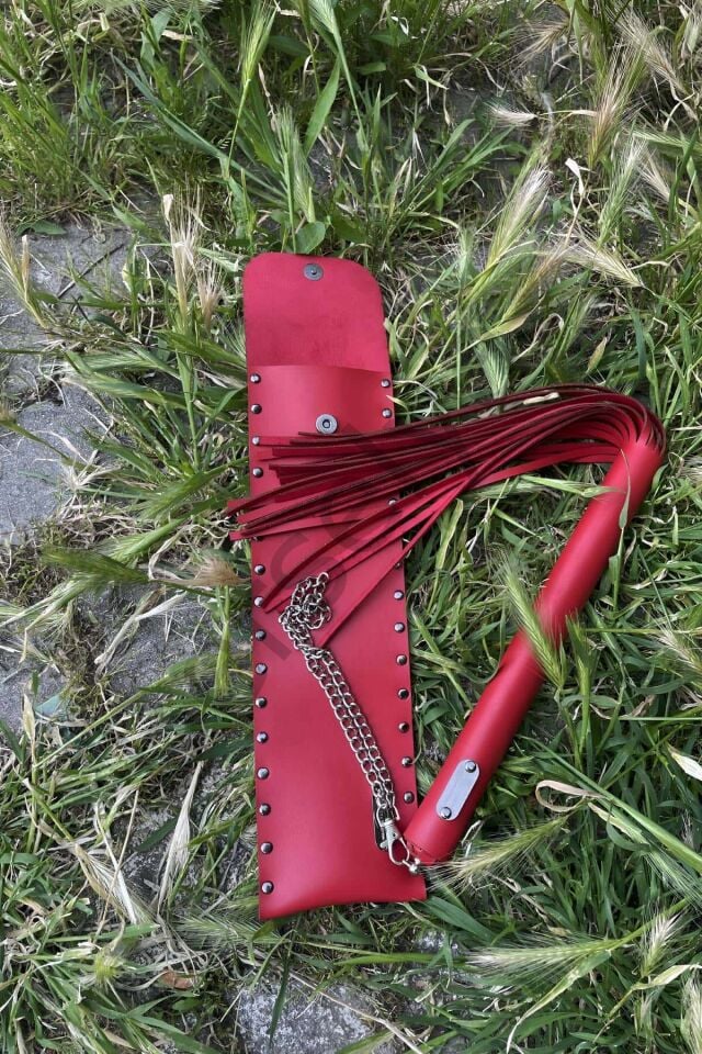 Deri Çantalı Kırmızı Kırbaç, Şık Deri Kırbaç, Sexy Aksesuar - Brf1287