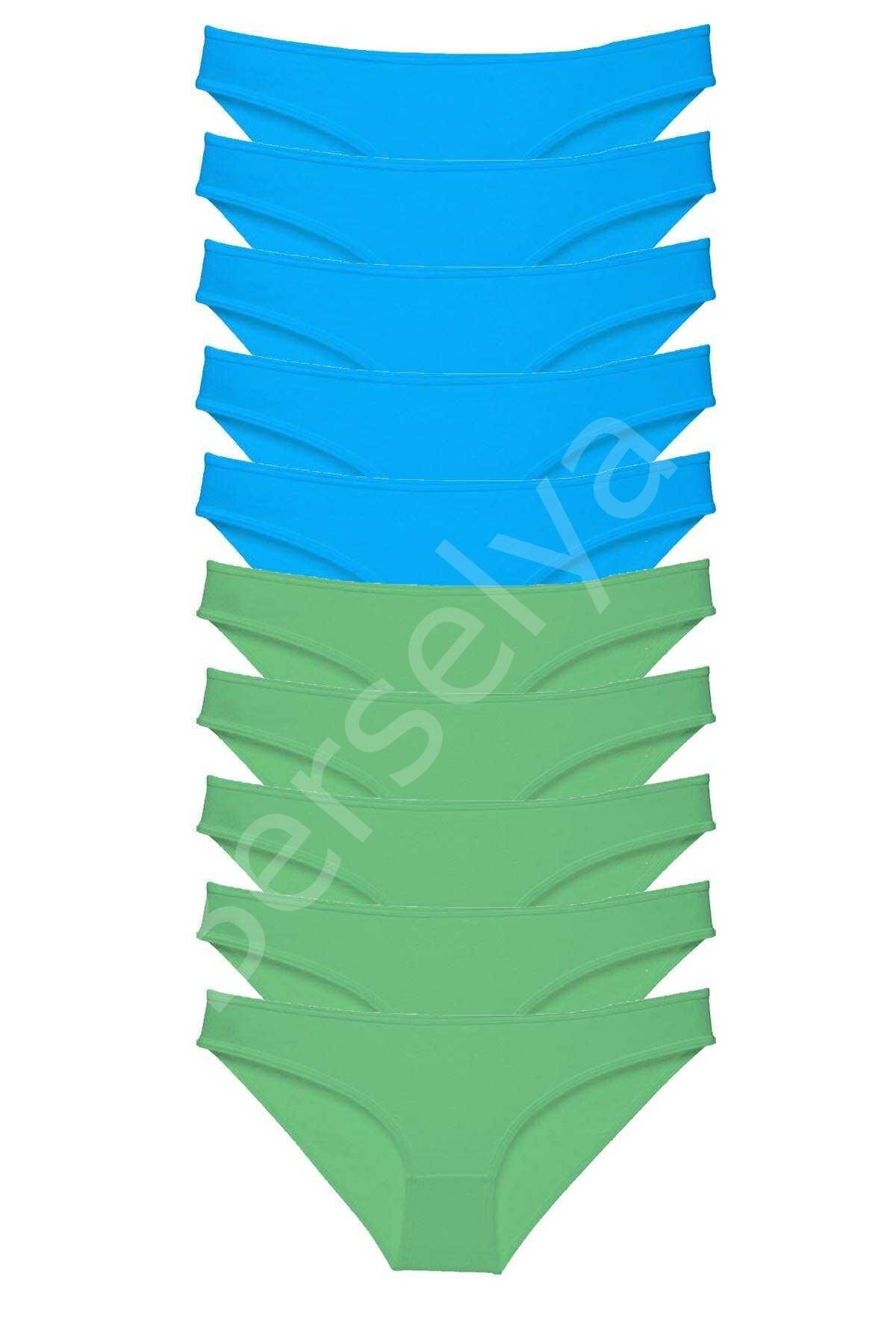 10 adet Süper Eko Set Likralı Kadın Slip Yeşil Mavi