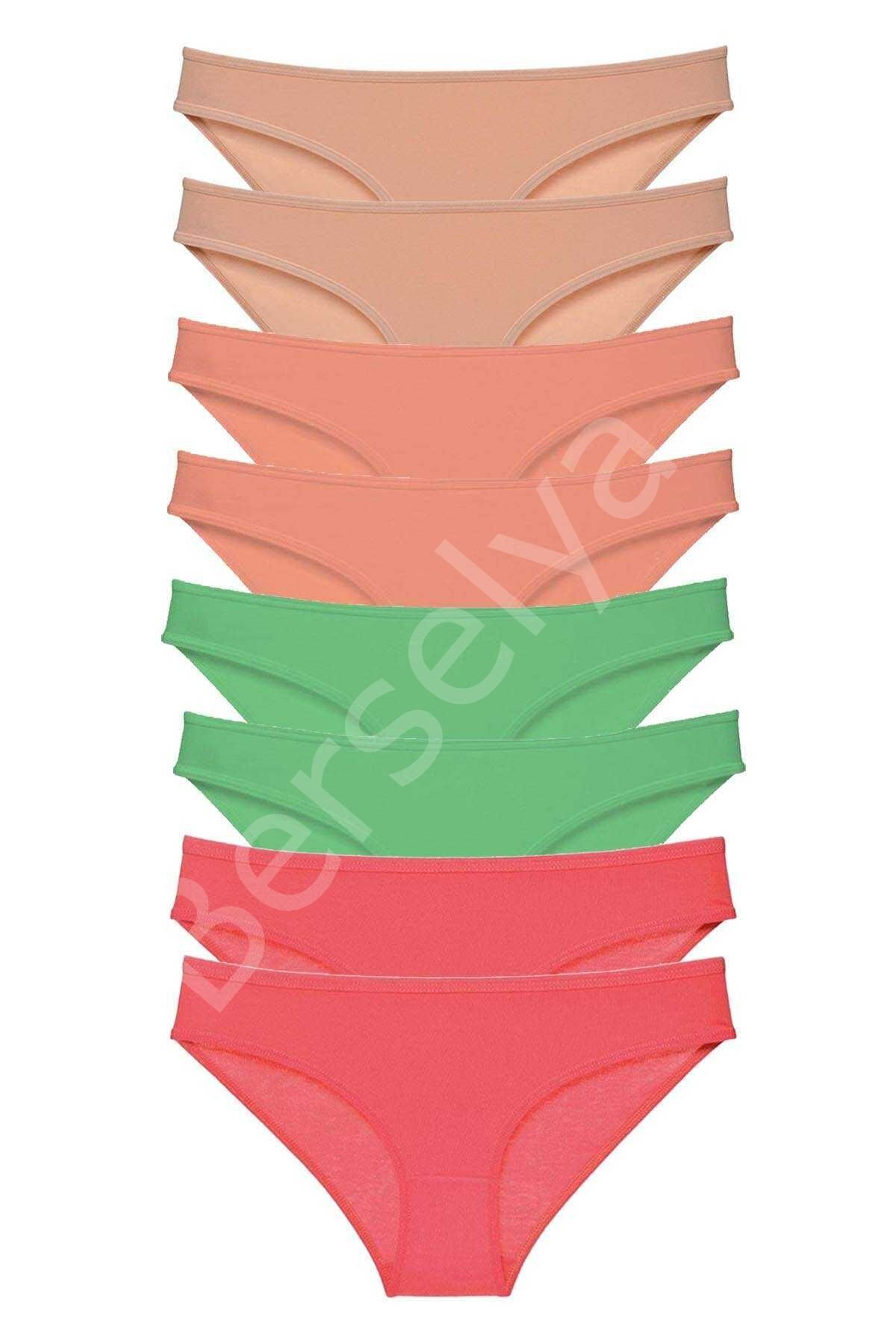 8 Adet Süper Eko Set Likralı Kadın Slip Külot Ten Pudra Yeşil Fuşya
