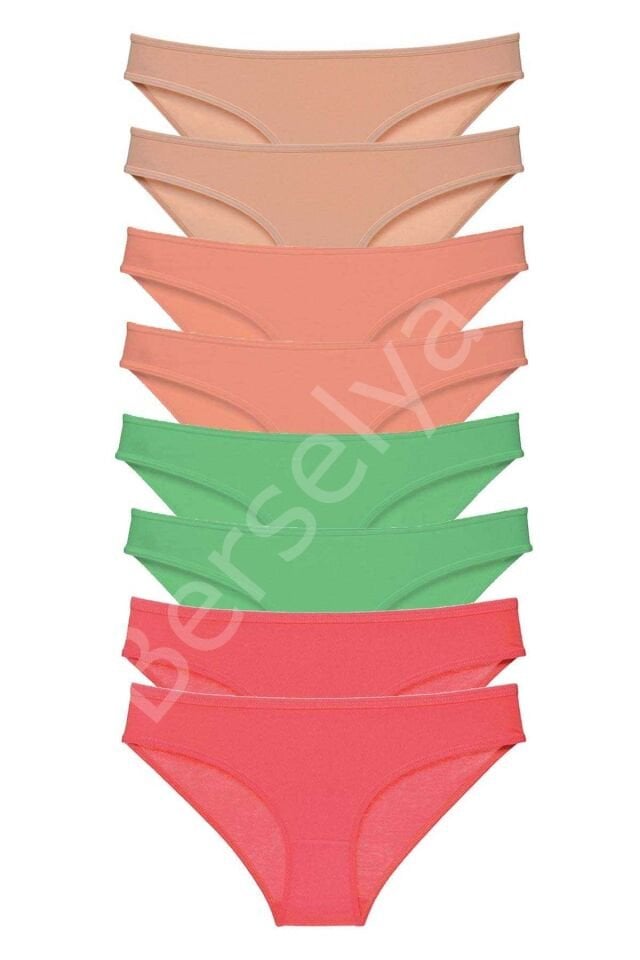 8 Adet Süper Eko Set Likralı Kadın Slip Külot Ten Pudra Yeşil Fuşya