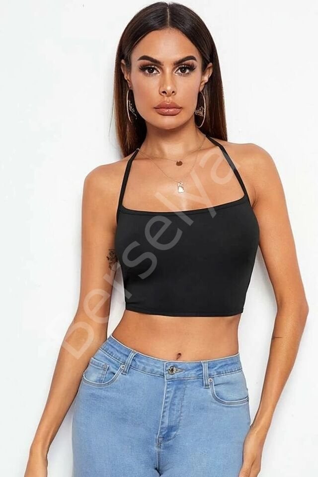 Kadın Siyah Belden Bağlamalı Şık Büstiyer