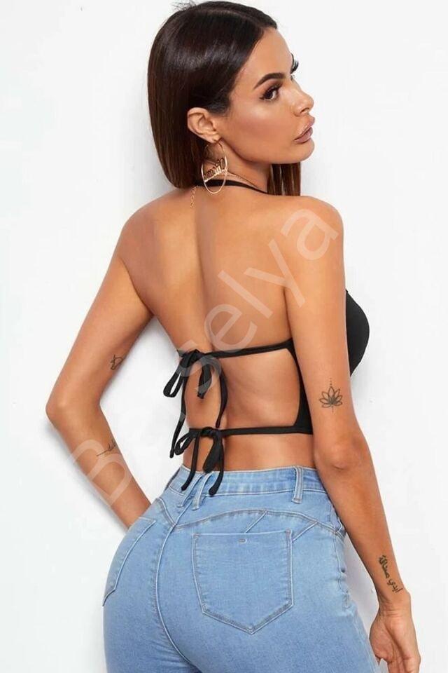 Kadın Siyah Belden Bağlamalı Şık Büstiyer