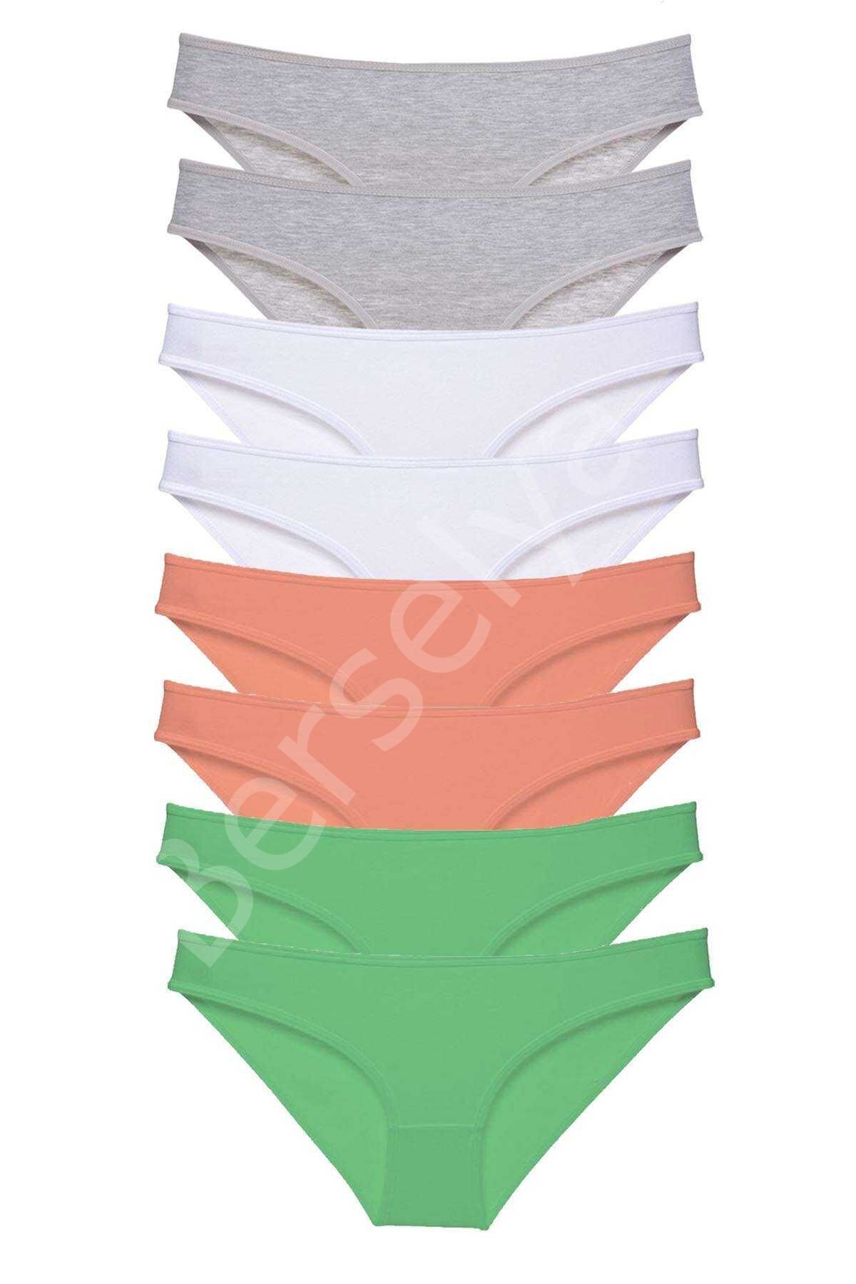 8 Adet Süper Eko Set Likralı Kadın Slip Külot Gri Beyaz Pudra Yeşil