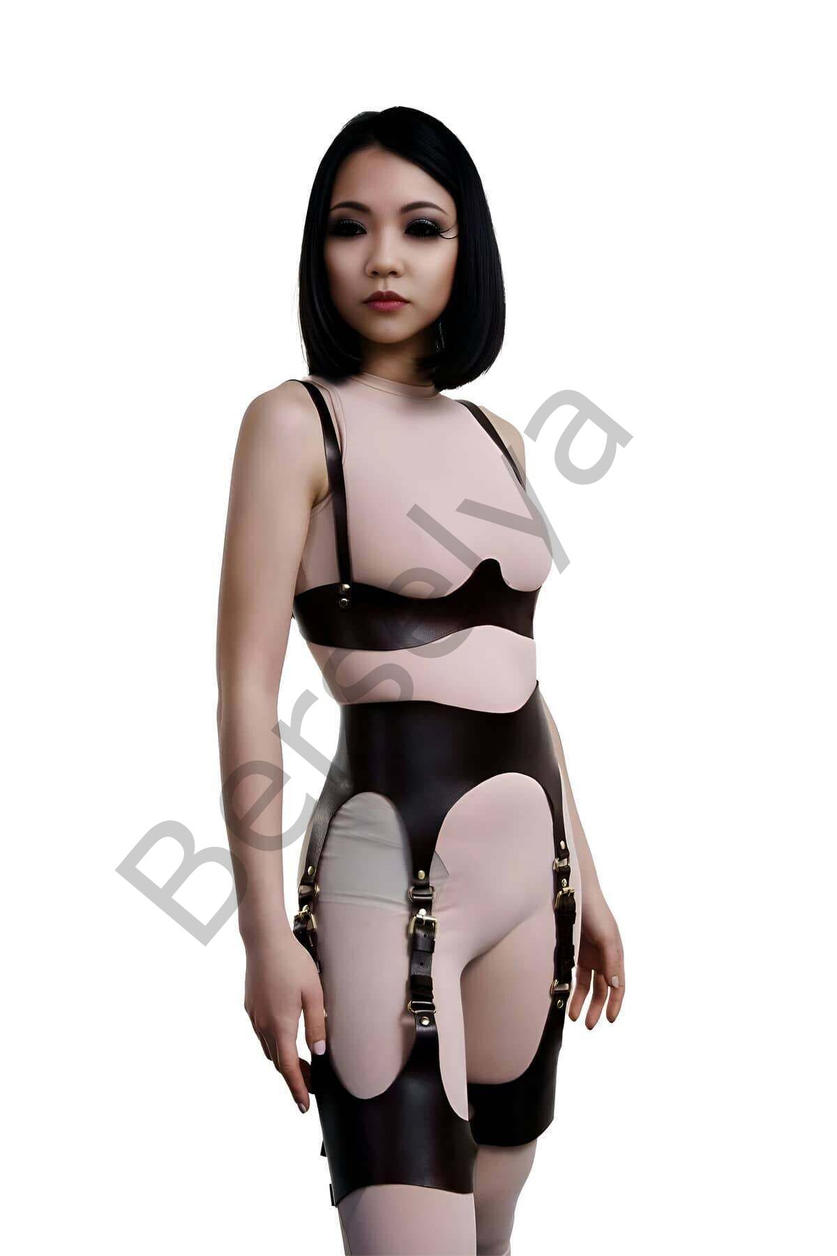 Deri Fantezi Jartiyer Takım, Erotik Deri İç Giyim - Brf1233