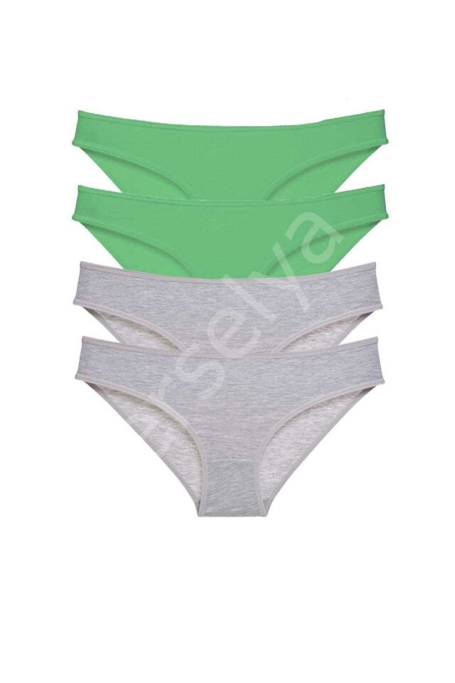 4 Adet Süper Eko Set Likralı Kadın Slip Külot Yeşil Gri