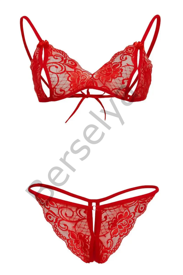 Kırmızı Dantelli Fantazi Sütyen Ve G-string Takım Brf2048