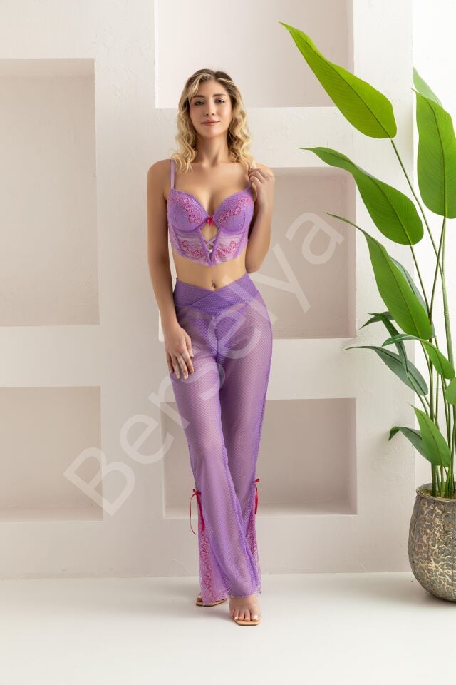 Bralet, Pantolon, String Takım Lila (32106)