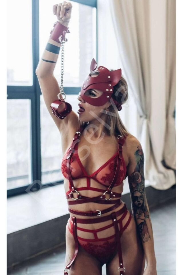 Fantezi Büstiyer Deri Harnes Bileklik Takılı Kostüm 700795