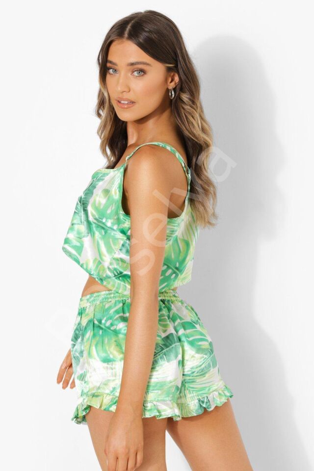 Yeşil Fırfırlı Şortlu Pijama Takımı