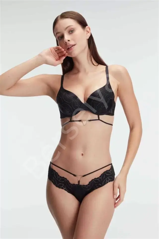 Destekli Balenli Kaplı Dantel Detaylı Sütyen Slip İç Çamaşırı Takımı