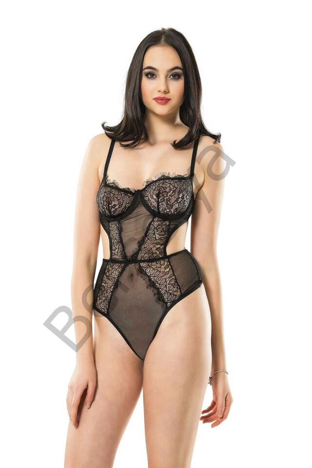 Siyah Dantelli Bodysuit - 623s
