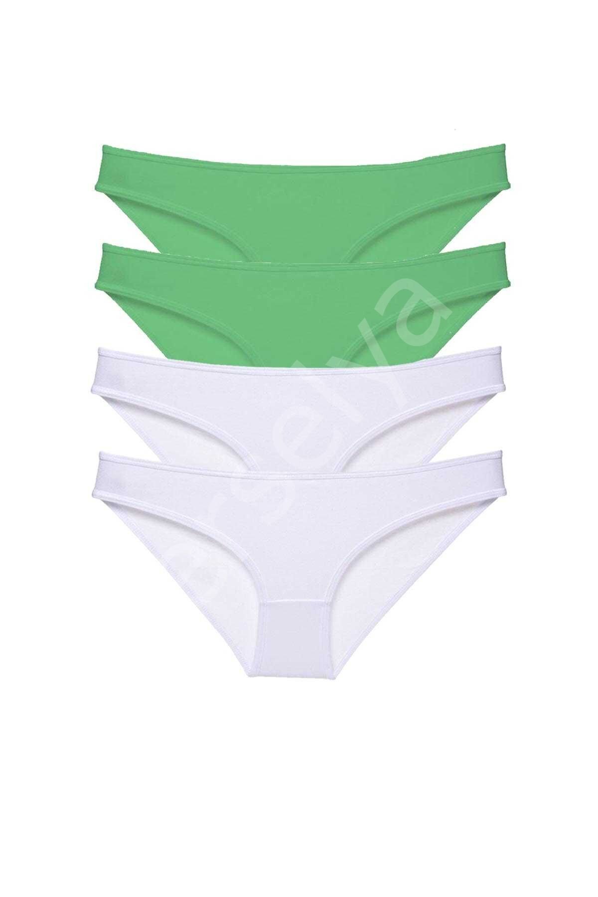 4 Adet Eko Set Likralı Kadın Slip Külot Yeşil Beyaz