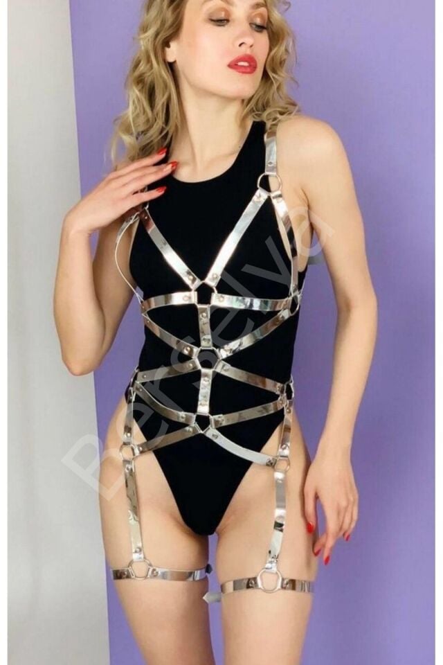 Gümüş Rengi Babydollu Jartiyerli Takım 700792