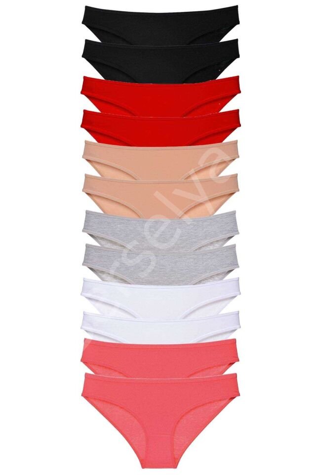 12 adet Süper Eko Set Likralı Kadın Slip Külot Set 3 L
