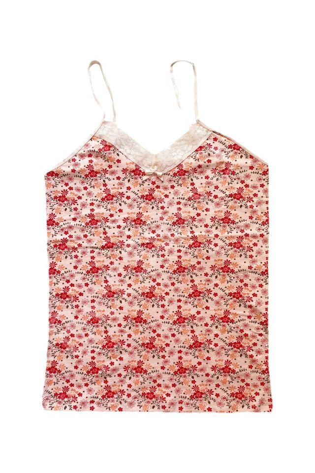 2 Adet Kadın Askılı Desenli Atlet Dantelli Empirme Pamuklu Penye D1-2