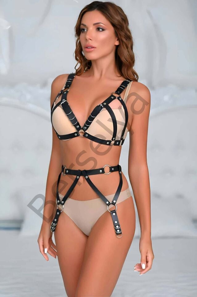 Deri Bayan İç Giyim, Deri Jartiyer Takım - Brf1027