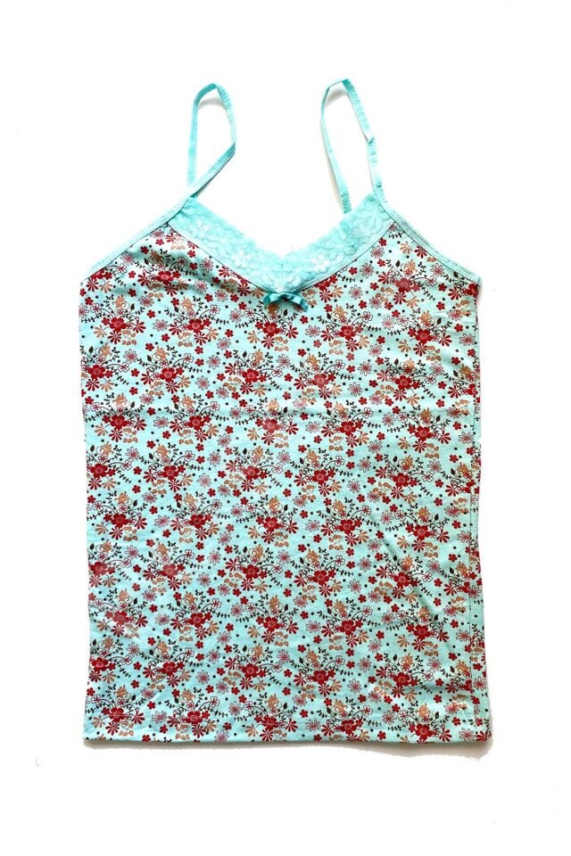 2 Adet Kadın Askılı Desenli Atlet Dantelli Empirme Pamuklu Penye D5-6