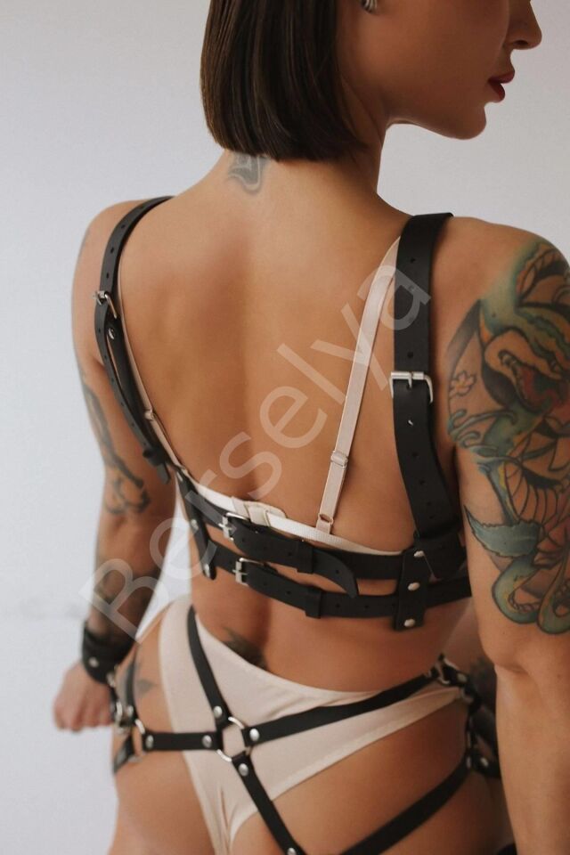 Deri Siyah Babydoll Yandan Bileklikle Tutturmalı Sexi İç Giyim 700752