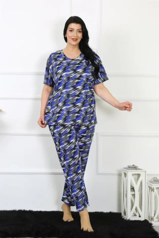 Kadın 5xl-6xl-7xl-8xl Büyük Beden Kısa Kol Pijama Takım Saks