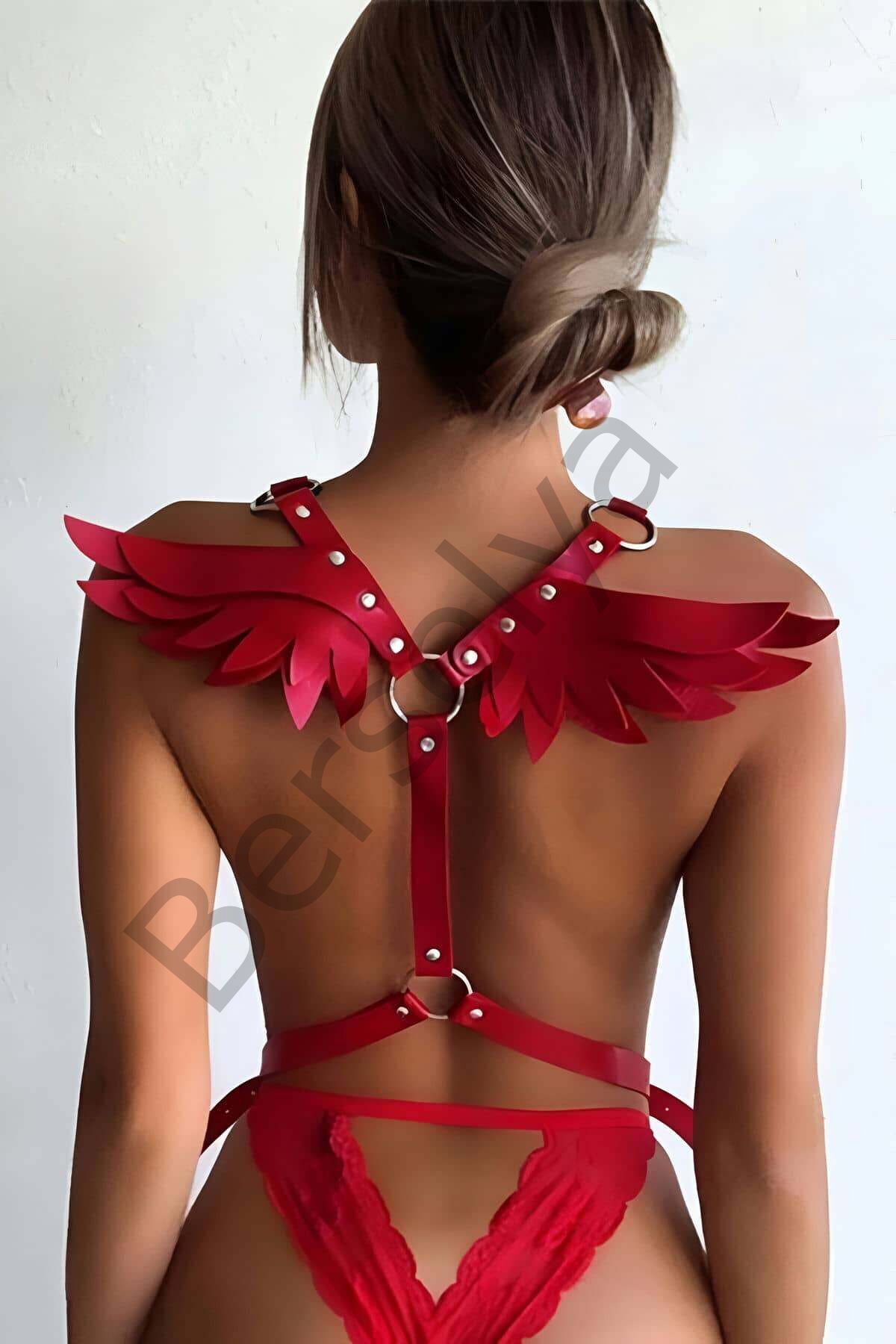 Melek Kanadı Detaylı Şık Deri Harness - Brf642