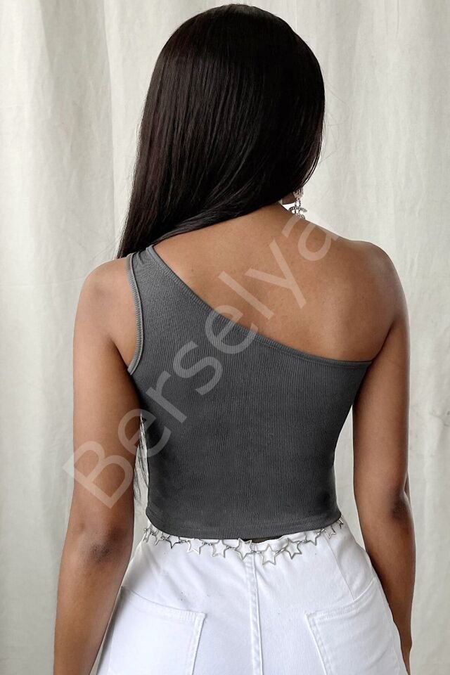 Kadın Koyu Gri Tek Omuz Crop Büstiyer